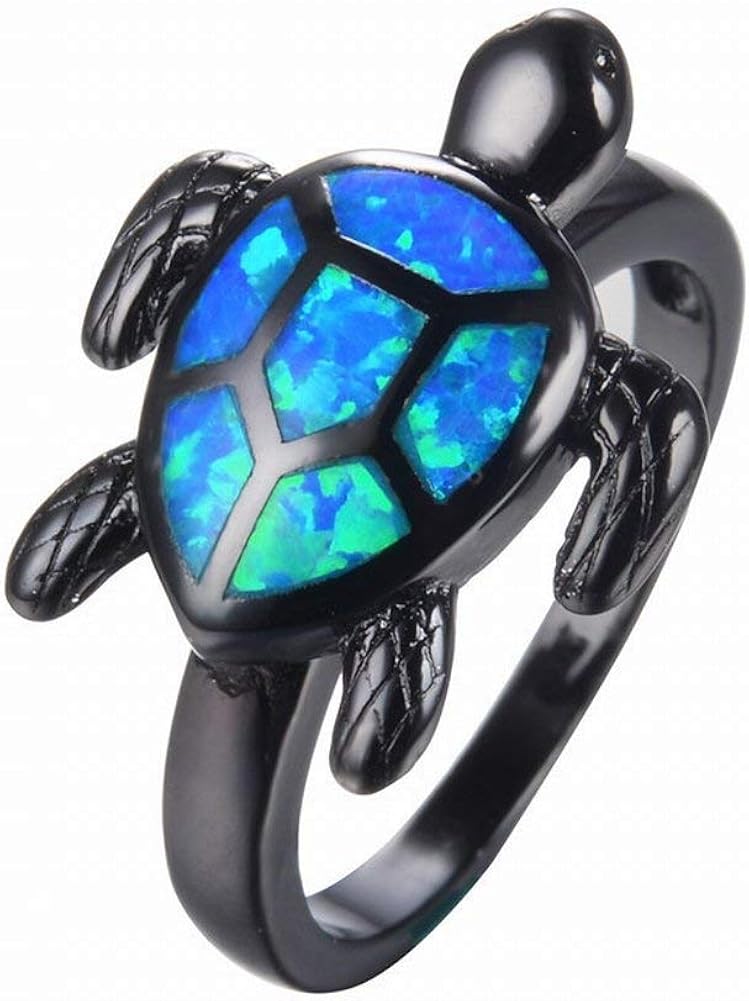 Haucalarm White Turtle Rings Women Turtle Rings (Color Black, Size