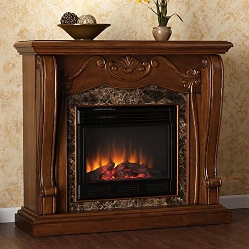 Traditional Walnut Stacked Stone Electric Fireplace