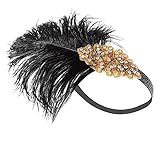 Gellwhu Vintage Black Feather Gold 20s Headpiece 1920s Flapper Headband