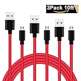 Micro USB Cable, 10FT Extra Long USB to Micro USB Android Charger Cord, PS4 Cable High Speed Playstation 4 USB Charging Cables for Android Smartphones, Tablets, MP3, XBOX, and More 3Pack (Red)
