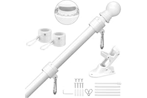 SEEKNEW White Flag Pole for Outside House, 6 FT Stainless Steel No Tangle Spinning Residential Flagpoles & Two-Position Flag 