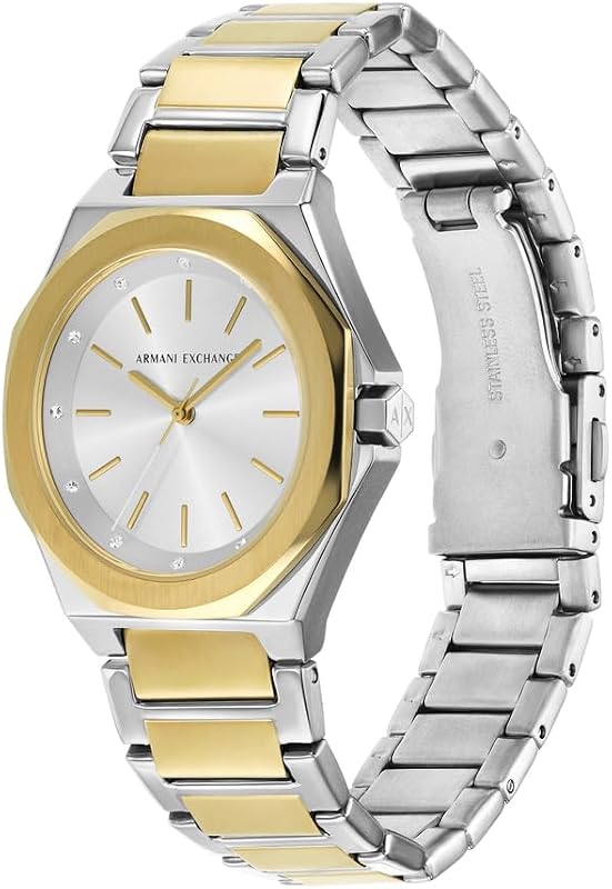 Relógio analógico de quartzo feminino armani exchange com pulseira de aço inoxidável ax7161set