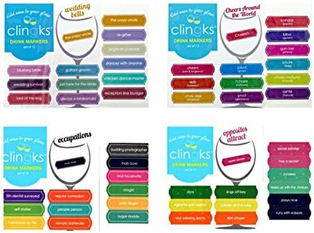 Clingks 48 Drink Markers - Humorous Wedding Themed Set - Fun Alternative to Wine Charms by Clingks