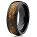Dome Black Titanium Wedding Band Ring with Real Marble Brown Wood Inlay, Comfort Fit 8mm