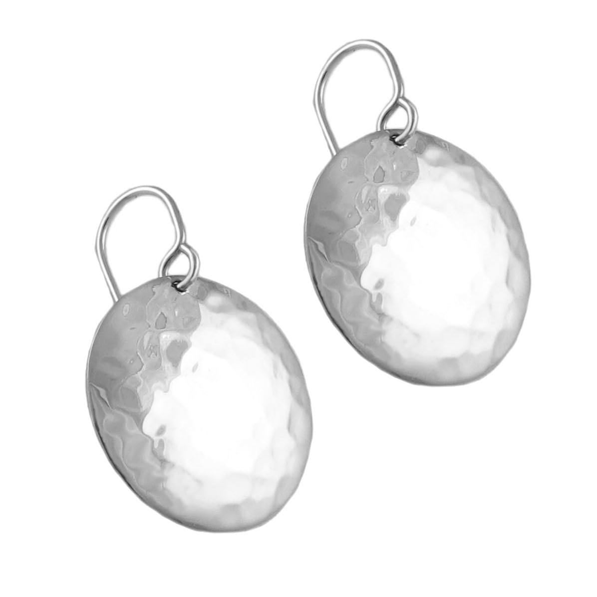 Solid Hammered Circle 925 Sterling Silver Drop Earrings