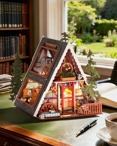 ROBOTIME Model Making for Adults, Miniature House A-Frame Wooden Dollhouse Ages 14+ Gifts for Women Men