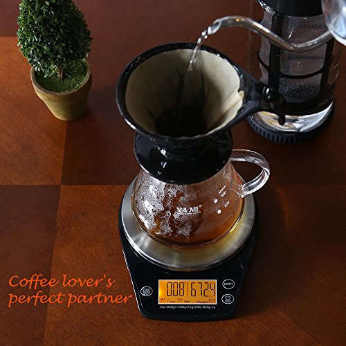 ERAVSOW Coffee Scale with Timer, Digital Hand Drip Coffee Scales,Stainless Steel Kitchen Food Weight Scale with Precision Sensors LCD Display & Hanger Hole 6.6lb/3kg (Batteries Include)