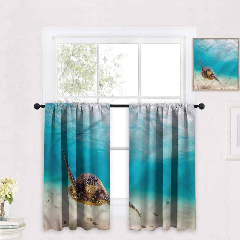 Blackout Window Panel Curtains W 47" x H 47" Treatment Pair for Bedroom, Nursery, Living Room, Hawaiian,Scuba Diving Sea Turtle