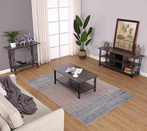 Cocktail Coffee Table Vintage Grey with Storage Shelf - Bizzoelife 42 Inches Industrial Tea Table Rustic for Living Room