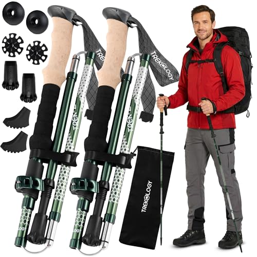 Trekology Trek-Z Faltbare Wander- und Trekkingstöcke – Balance-Unterstützung für Senioren, Frauen und Männer, 2 Stück pro Set (Trek-Z Grün, 100–120 cm