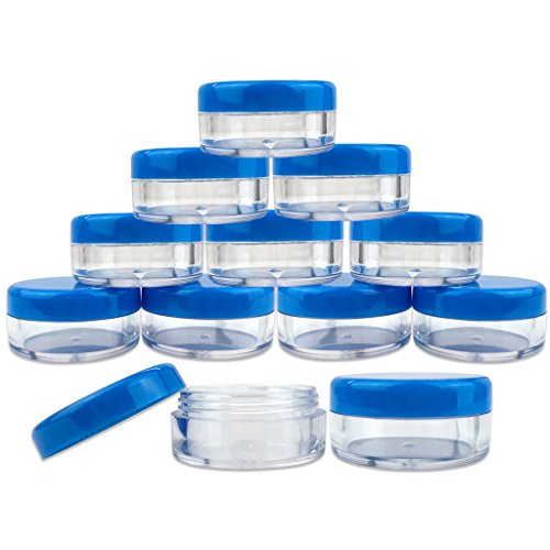 (Quantity: 25 Pieces) Beauticom 5G/5ML Round Clear Jars with BLUE Lids for Lotion, Creams, Toners, Lip Balms, Makeup Samples - BPA Free