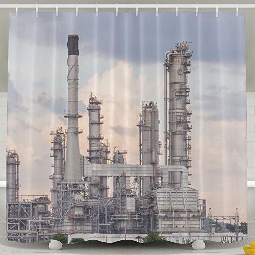 XsWu Oil Refinery Factory Station Petroleum Petrochemical Plant Shower Curtain Bath Curtain With Hooks 60x72"