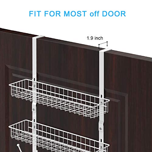 NEX Upgrade Over The Door Hook Shelf Organizer 5 Hooks with Basket Storage Rack for Coats & Towels (White- 2 Basket)