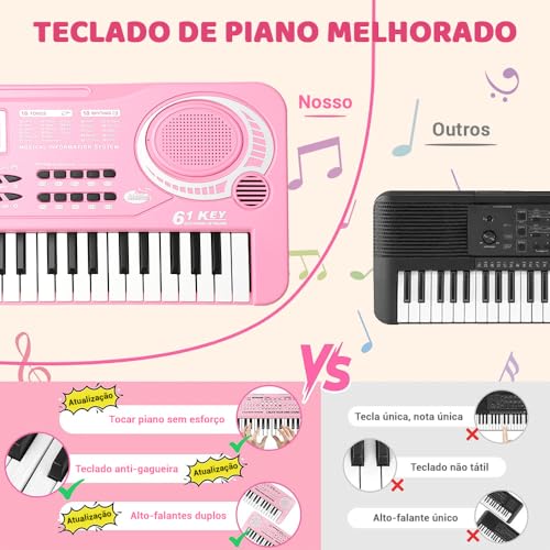Teclado Musical, 61 Key Piano, Teclado Musical Iniciante, Teclado Piano, Teclado Musica, Possui 16 tons, 10 ritmos, 6 performances, 8 tons de percussão,