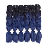 Dingxiu (3Packs,24inch) Ombre Braiding Hair Extensions Afro Jumbo Braids Synthetic Fiber Hair Two Tone Twist Braiding hair 100g/Pack (Black-Dark Blue)
