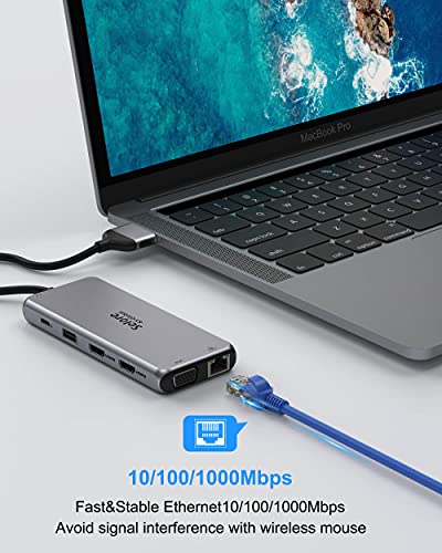 Selore Estación de Acoplamiento para MacBook,12 en 2 Multiport Laptop Docking Station,Pantalla Doble y Triple 4K Dual HDMI/VGA/USB 3.0/PD3.0/RJ45/USB2.0/SD/TF/Mic USB C Hub Pantalla Múltiple