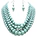 Affordable Wedding Jewelry Statement Layered Strands Turquoise Stone-Simulated Pearl Beads Necklace Earrings Set Gift Bijoux
