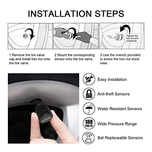 Vesafe TPMS, Wireless Tire Pressure Monitoring System for RV, Trailer, Coach, Motor Home, Fifth Wheel, with 10 Anti-Theft sensors, Include a Signal Booster