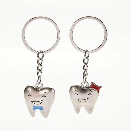 Gangxia Llavero 1 Par De Dientes De Dibujos Animados Llavero Dentista Decoracion Llaveros Diente De Acero Inoxidable Modelo Forma Clinica Dental Amazon Es Hogar
