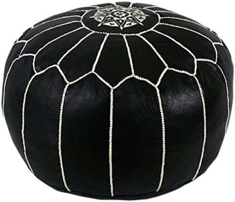 22" Moroccan black and white Pouf leather Ottoman Footstool Pouffe Hassock New Pouff poof