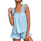 Marvmys Womens Pajamas Set 2 Piece Ruffle Bridal Cute Pajamas Sexy Tank Top and Shorts Bride Sleepwear Set S-2XL
