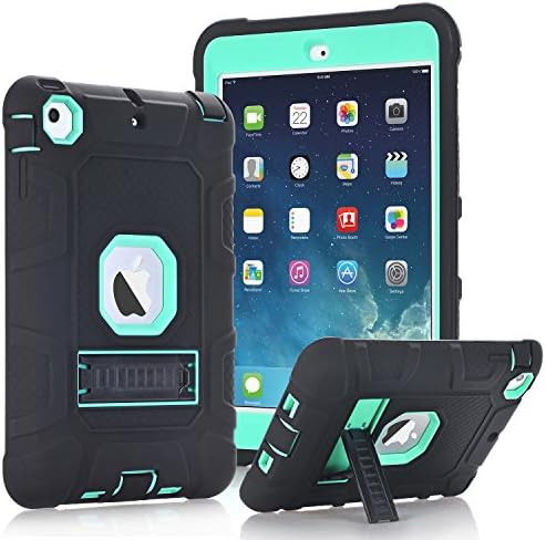 iPad Mini Case,LPro Hybrid Armor Defender Full Body Protective Case Cover with Build in Kickstand for Apple iPad Mini 1/2/3(Black and Mint Green)
