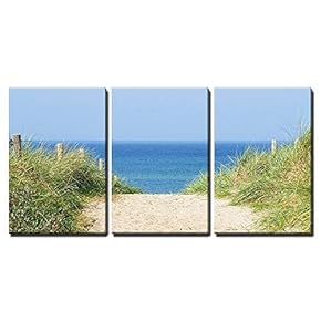 3 Piece Canvas Wall Art - Dune at The Ocean - Modern Home Art Stretched and Framed Ready to Hang - 16"x24"x3 Panels