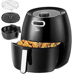 Uten-65L-Air-Fryer-1800W-with-Rapid-Air-Technology-for-Healthy-Oil-Free-Low-Fat-Cooking-Baking-and-Grilling-PlasticBlack Air Fryer Oven, Air Fryers 6.5L Uten Oil Free Fryer with Temperature Control and Timer, with Partition and Bracket…