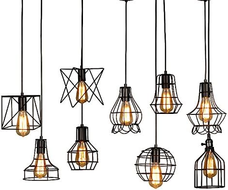 Industrial Hanging Pendant Light Fixture,E26 Adjustableb Vintage Pendant Lamp Cage Guard Holders,Metal Cage Chandelier Ceiling Lighting for Indoor Kitchen Island Restaurant Coffee (E)