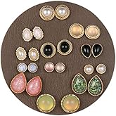 ONLYJUMP 12 Pairs Boho Stud Earrings Set for Women Vintage Bohemian Assorted Stud Earring Handmade Gemstone Oval Round Flower Earrings Turquoise Earrings Trendy Jewelry Gift
