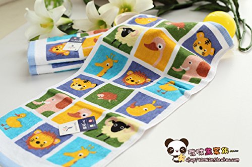 Hiibaby T1168 Lovely Cartoon Animals Pattern Baby Kid Bathroom Hand Face Towels 52cm26cm Rectangular Cloth Rectangular Cloth 100% Cotton Soft Touch First Class Product (Blue)