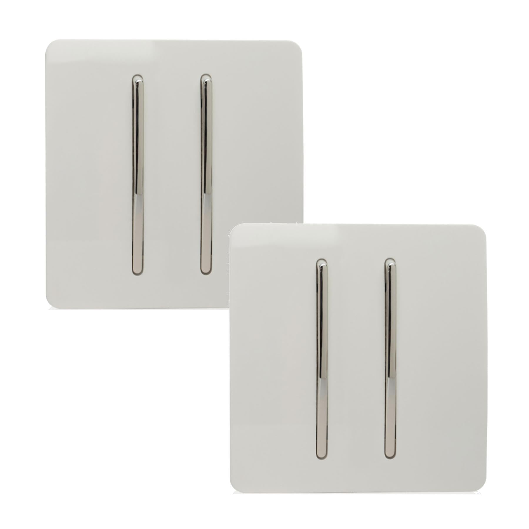 Trendi 2 Gang 2 Way Artistic Modern 10 Amp Rocker Light Switch Ice White (Pack 2)