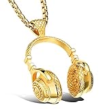 Apopo Headphone Pendant DJ Gold Music Necklace with 23' Chain - Gold