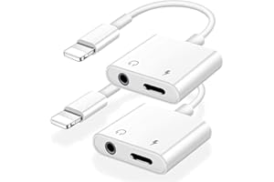 fabcords 2-Pack Lightning to 3.5mm Headphone Jack Adapter for iPhone, 2 in 1 AUX Audio Charger Splitter Dongle Compatible with iPhone 14/13/12/11/XS/XR/X/7 8/iPad, 2pack White -a1, 2pc-bai-zc1