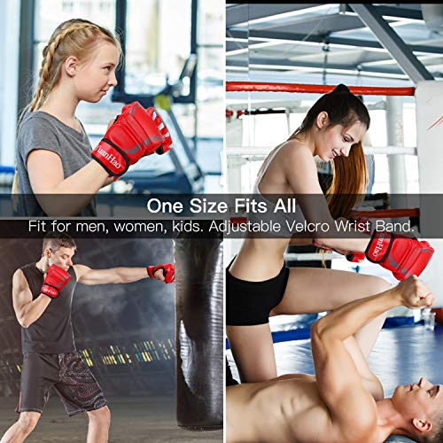 MMA Gloves Kickboxing Punching Gloves - Half-finger UFC Boxing Fight Gloves with Adjustable Wrist Band for Men Women for Muay Thai Sanda Sparring Bag Training Mixed Martial Arts Red One Size Fits Most - Thumbnail 6