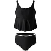 blibean Girls Swimsuits Two Piece Tankini Sets Ruffle Bathing Suit with Chest Pad Size 6-15 Years