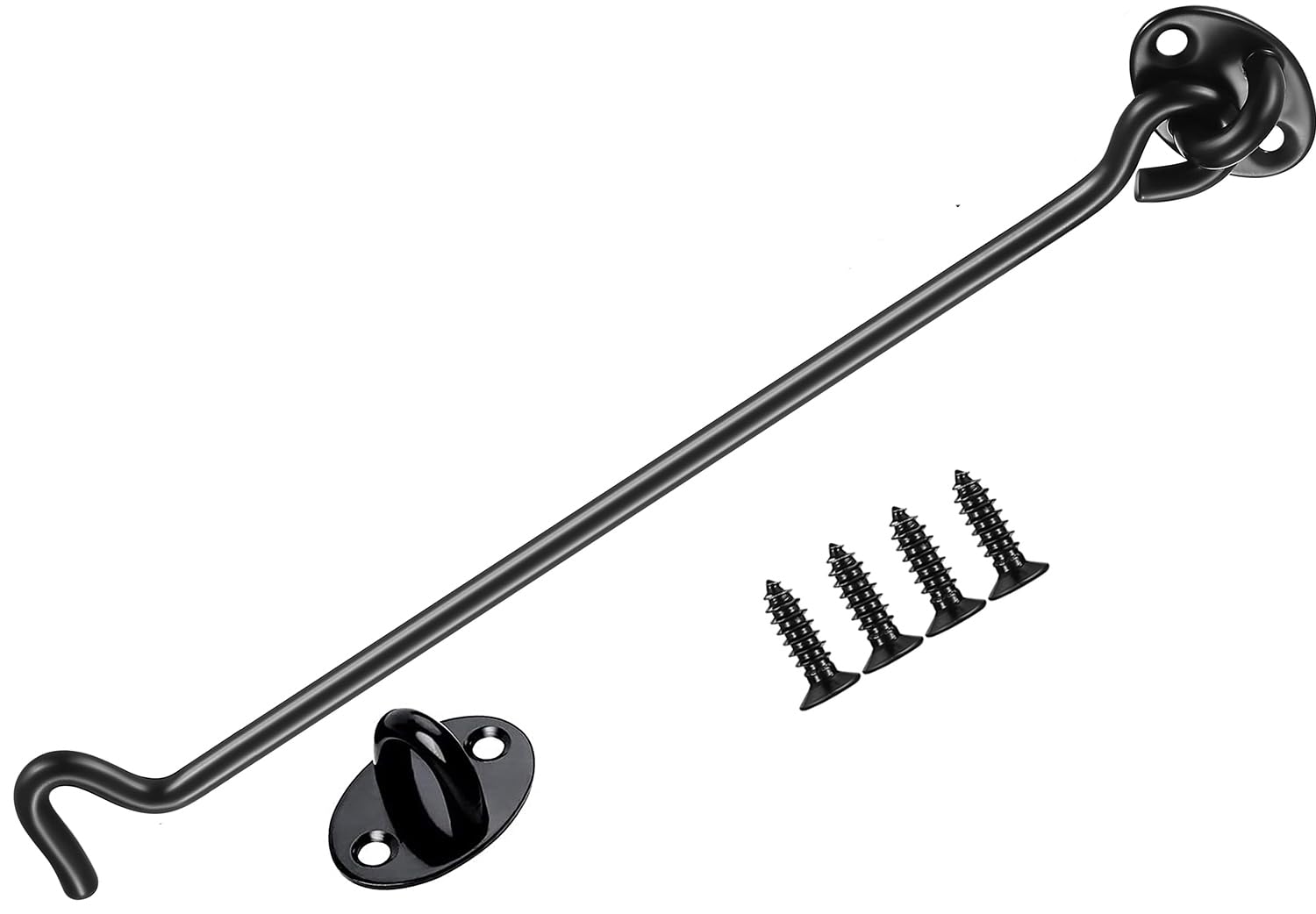 ZiYuya Hook and Eye Latch Door Lock, Stainless Steel Gate Cabin Hook, Hook Eye Latch Door Lock Hooks Latches for French Wooden Gate Window Brace Shed Catch Hooks Black 12 Inch