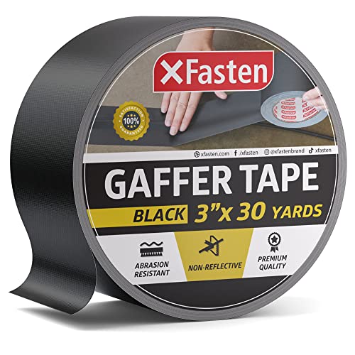 XFasten Black Gaffers Tape 3 Inch X 30 Yards, Pro Black Gaff Tape for