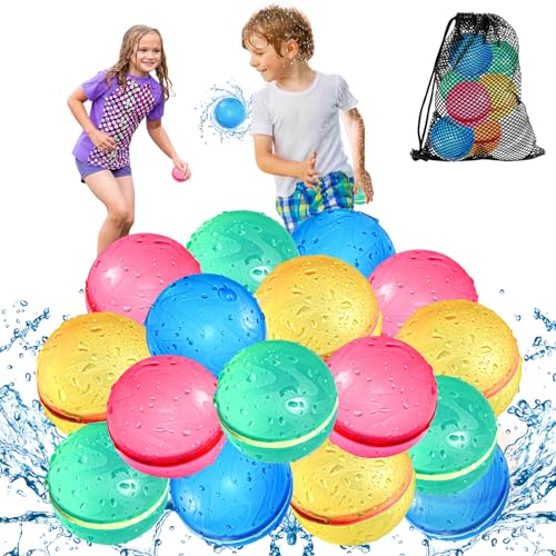 KOKODI 16pcs Reusable Water Balloons with Magnet,Soft Silicone Quick Filling,Water Games for Kids,Swimming Pool and Beach Toys Summer Outdoor for Kids and Adults,Classic Model