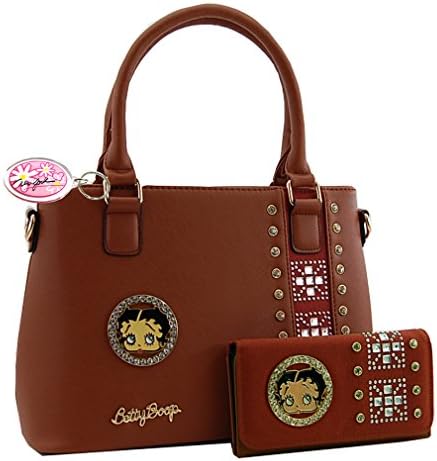 Betty Boop Premium Purse and Wallet Set, Rhinestones (Brown/Cognac)