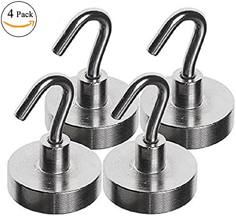 Outeam Magnetic Hooks ，4 Pack Super Strong Heavy Duty Magnetic Coat Hooks Industrial Grade Neodymium Hanging Hooks for Classroom/Kitchen/Garage