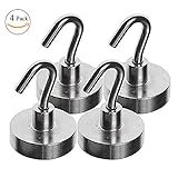 Outeam Magnetic Hooks ，4 Pack Super Strong Heavy Duty Magnetic Coat Hooks Industrial Grade Neodymium Hanging Hooks for Classroom/Kitchen/Garage