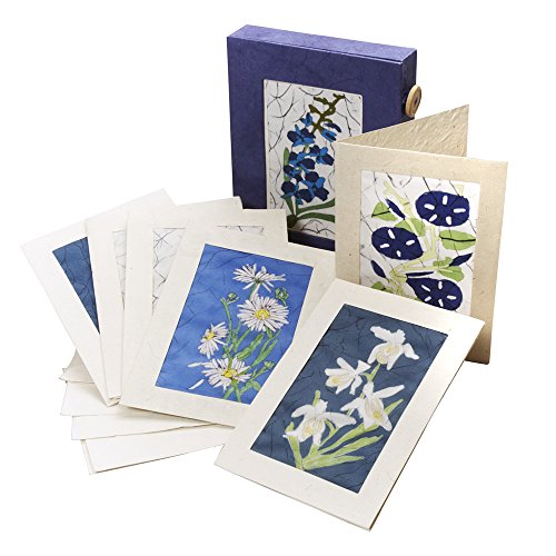Set Of Six Assorted Handmade Paper and Waxed Cotton Blank Greeting Cards 'Blue Batik Card Set'