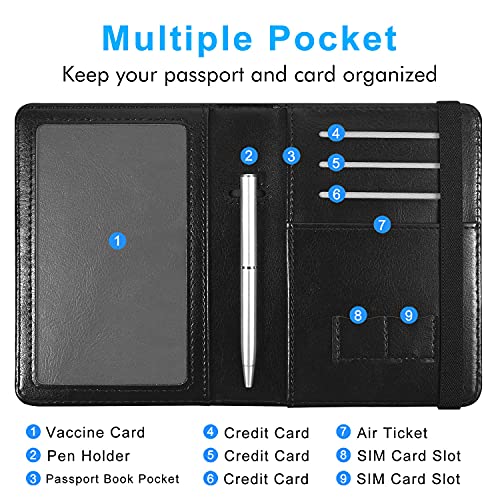 ACdream Unisex Faux Leather Passport and Vaccine Card Holder, RFID Blocking, Black, 20 in