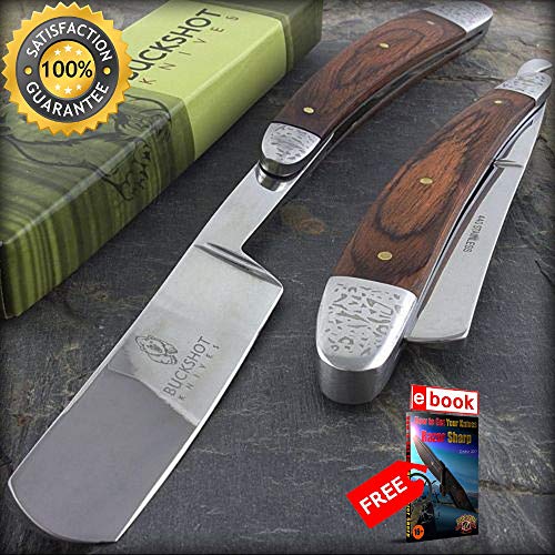 10'' STRAIGHT EDGE FOLDING STEEL RAZOR WOOD HANDLE Shaving Knife Barber Beard Combat Tactical Knife + eBOOK by Moon Knives