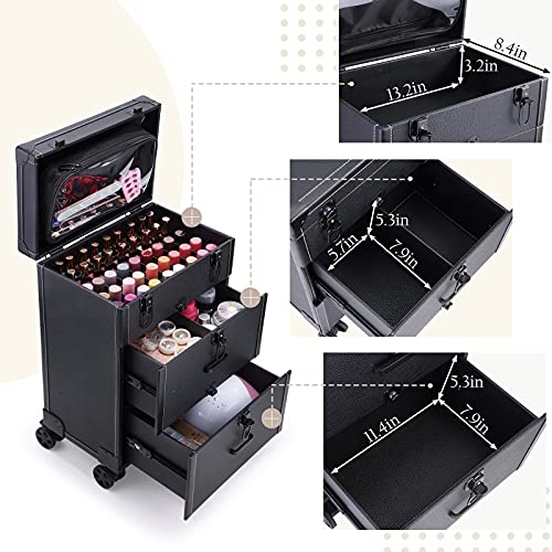 FRENESSA Rolling Nail Case Wheeled Manicure Storage Case Polish