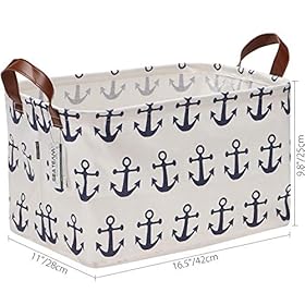 Sea Team Large Size Canvas Storage Bin Collapsible Shelf Basket Toy Organizer with Nautical Anchor Pattern, 16.5 by 11.8… 51K4Sl%2BW fL