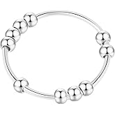 SERYNOW Gold Silver Fidget Ring Anxiety Rings for Women, Anxiety Relief Rings Size 5-10 Beads Fidget Spinner Anxiety Ring for Men