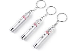 WNZQK 3PCS Mini Cat Toys Laser Pointer Pen Keychain Flashlight Funny Dog Stick Pet Lamp White Light LED Infrared Button Electronics Included (3 PCS Pack, Silver Gray)