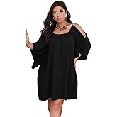 SOLY HUX Women Plus Size Summer Dress Cold Shoulder Short Sleeve Casual Loose Short Dresses